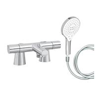 Mitigeur baignoire JACOB DELAFON Simone + pommeau de douche Metro signature + flexible de douche lisse + colonnettes