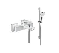 Mitigeur baignoire mécanique Metropol chromé + pack pommeau de douche Crometta 2 jets + flexible + barre