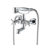 Mitigeur Baignoire Robinet Baignoire Avec Douchette À Main, Style Antique Chromé Laiton Mural Double Poignée Mitigeur Douche, Robinet Bain