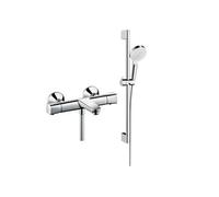 Mitigeur baignoire thermostatique Ecostat Universal chromé + pack pommeau de douche Crometta 2 jets + flexible + barre