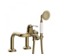 Mitigeur bain d’étagère Douchette à main anticalcaire avec Flexible double agrafage Laiton Vieilli - TRES 24219401LV