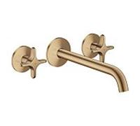 Mitigeur bain/douche 3 trous AXOR hansgrohe One 48430140 encastré, saillie 220 mm, pour montage mural, avec poignée croisillon, bronze brossé