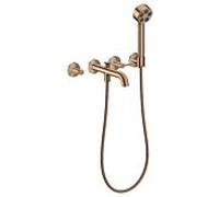 Mitigeur bain/douche 3 trous AXOR hansgrohe One 48444300 encastré, saillie 220 mm, avec douchette à main, avec poignée à levier, or rouge poli