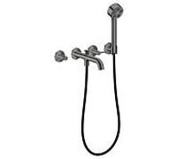 Mitigeur bain/douche 3 trous AXOR hansgrohe One 48444330 encastré, saillie 220 mm, avec douchette à main, avec poignée à levier, chrome noir poli