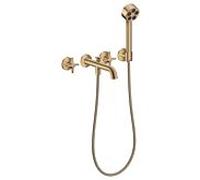 Mitigeur bain/douche 3 trous AXOR hansgrohe One 48443140 encastré, saillie 220 mm, avec douchette à main, avec poignée croisillon, bronze brossé
