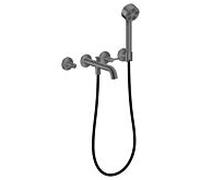 Mitigeur bain/douche 3 trous hansgrohe AXOR One 48444340 encastré, saillie 220 mm, avec douchette à main, avec poignée à levier, chrome noir brossé