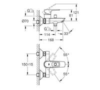 Mitigeur bain-douche mural Bauloop - entraxe +/-/= 150 mm - 23602001 GROHE