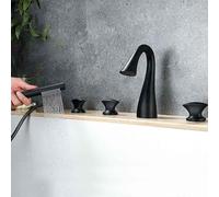 Mitigeur Bain Douche Sur Baignoire Noir Col de Cygne Robinet Baignoire avec Douchette a 3 Boutons Robinet Sur Gorge en Cuivre,noir