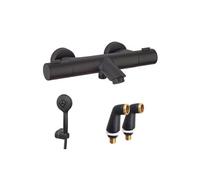 Mitigeur bain douche thermostatique Ruby + Minikit douchette 3 jets rond Ruby + Colonnettes Noir mat