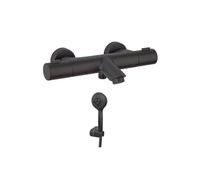 Mitigeur bain douche thermostatique Ruby + Minikit douchette 3 jets rond Ruby Noir mat