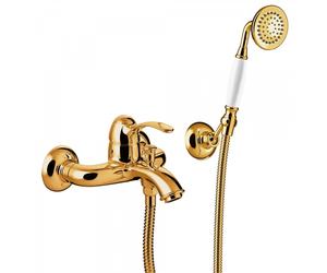 Mitigeur bain Douchette à main anticalcaire avec support orientable OR - TRES 24217001OR