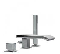 Ensemble pour baignoire avec inverseur automatique et cascade de forme cubique finition chromée Cub Cuadro TRES