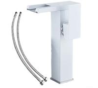 Mitigeur cascade d'évier de salle de bain en laiton à trou unique avec effet de lumière LED pour finition dorée et tuyaux standard britanniques (blanc)