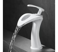 Mitigeur Cascade Lavabo Monocommande Robinet Salle Bain Sur Plan Robinet Lave Main Chaud et Froid,Blanc