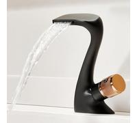 Mitigeur Cascade Lavabo Salle de Bain 1 Manopole Monotrou Robinet Lave Main Eau Chaude et Froide en Cuivre,noir + Or Rose
