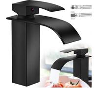 Mitigeur Cascade Noir Moderne pour Lavabo - Robinet de Salle de Bain Auralum - Convient pour les Lavabos encastrés