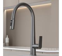 Mitigeur Cuisine avec Douchette Extractible Pivotant Monotrou Robinet Extractible Cuisine Laiton-Gris