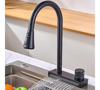 Mitigeur Cuisine avec Douchette Extractible, Robinet Cuisine Extractible avec Douche Cascade Inox Monotrou Eau Froide et Chaude Pivotant Robinet Cuisine-Noir