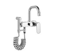 Mitigeur Cuisine Mural Robinet de Cuisine Rotatif Laiton Chaud et Froid avec Pistolet Robinet D'Évier de Cuisine Chromé