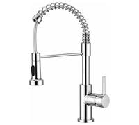 Mitigeur cuisine professionnelle avec douche amovible et ressort, robinet évier chromé pivotant 360°, jet double