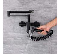 Mitigeur Cuisine Rabattable Robinet Mural, Robinetterie de Cuisine Rotative Télescopique Multifonction Mitigeur Evier Cuisine Embout-Noir