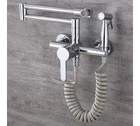 Mitigeur Cuisine Rabattable Robinet Mural, Rotative Télescopique Robinetterie de Cuisine Multifonction Mitigeur Evier Cuisine Embout-Chrome