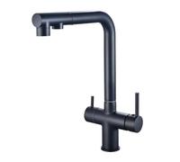Mitigeur Cuisine Robinet de Cuisine à 3 Voies avec Filtre à Eau Robinets de Cuisine avec Douchette Extensible 2 Poignées en Laiton Robinets Mélangeurs de Cuisine 1 Trou Pivotant Noir