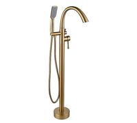 Mitigeur de Baignoire ilot, Robinet Salle Bain 2 Modes Mitigeur Baignoire Sur Pied Orientable À 360°,Or Brossé