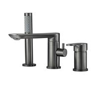 Mitigeur de baignoire moderne en laiton avec rotation à 360 ° robinet de baignoire cascade 3 trous poignée unique mélangeur chaud et froid pour salle de bain élégante gris