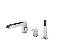 Mitigeur de bain-douche Mitigeur de bain 3 trous avec douchette à main Mitigeur cascade Robinet de baignoire Ensemble de douche Mitigeur de baignoire Douche Noir, trois trous Chrome, trois trous