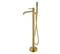 Mitigeur de bain moderne avec douche cascade - Baignoire autoportante à poignée unique - Robinet de baignoire autoportant rotatif à 360 ° - Robinet de salle de bain doré brossé