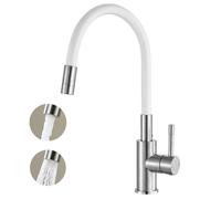 Mitigeur de Cuisine Flexible - CECIPA MAX - Inox Brossé - 360° - 2 Modes Jet - Tuyau Flexible Blanc