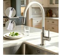 Mitigeur de Cuisine Flexible - CECIPA MAX - Modèle Flexible 360 - Inox 304 brossé - Bec pivotant 360° - Tuyau blanc
