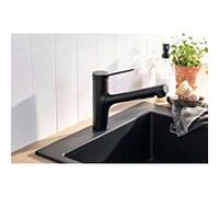 Mitigeur de cuisine hansgrohe Zesis M33 150 2 jets 74800670 douchette extractible, bec orientable, noir mat