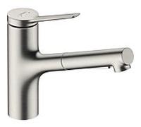 Mitigeur de cuisine hansgrohe Zesis M33 150 2 jets 74800800 douchette extractible, bec orientable, finition Inox