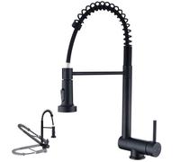 Mitigeur de Cuisine Rabattable Noir Robinet Cuisine à Ressort avec Douchette 2 Modes, Robinet Évier Pliable Rotatif à 360°
