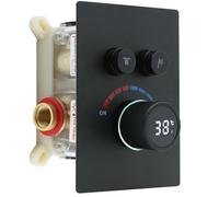 Mitigeur de douche en laiton massif noir mat - Inverseur numérique 2 voies dissimulé avec affichage multi-options - Pour salle de bain moderne