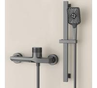 Mitigeur de Douche Et Baignoire Mural avec Douchette Robinet de Remplissage Et Kit de Barre de Douche Robinetterie Effet Cascade Bouton-Poussoir Gris Anthracite