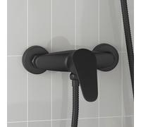 Mitigeur de douche noir G 1 2" en laiton avec plastique, compact, 21 x 15,5 x 11,5 cm, avec raccords en S et plaques de recouvrement, pour salle de bain et cabine de douche