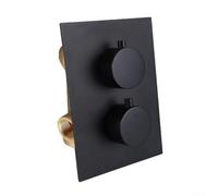 Mitigeur de douche thermostatique avec sortie G1/2 2 voies et 2 poignées rondes en laiton chromé, double vanne de douche thermostatique ronde dissimulée (noir)