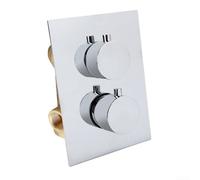 Mitigeur de douche thermostatique avec sortie G1/2 à 2 voies et 2 poignées rondes en laiton chromé, robinet de douche thermostatique rond dissimulé (chromé)