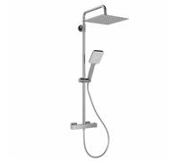 Mitigeur de douche thermostatique-Carré-Sortie sup/inf+Bec baignoire-Douche pluie 10"" inox-Douchette 5F-Chromé