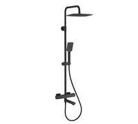 Mitigeur de douche thermostatique-Carré-Sortie sup/inf + Bec baignoire-Douche pluie 10"" inox-Douchette carrée-Noir mat