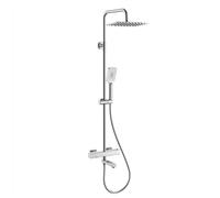 Mitigeur de douche thermostatique-Carré-Sortie sup/inf + Bec baignoire-Douche pluie 300x200mm plastique-Douchette 5F