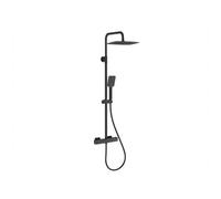 Mitigeur de douche thermostatique-Carré-Sortie sup/inf-Douche pluie 10"" plastique-Douchette carrée-Noir mat