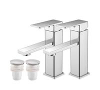 Mitigeur de lavabo à un trou, forme carrée, chorm, monocommande avec cartouche céramique, en acier inoxydable（2,chorm,avec groupe de vidage)