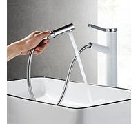 Mitigeur De Lavabo De Salle De Bain Pivotant Avec Douchette Extractible Mitigeur Monocommande Pour Cuisine Mélangeur De Lavabo De Salle De Bain Avec Douche Noir + Chrome, Grand,Blanc+chrome,inférieur