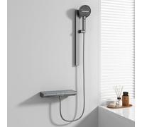 Mitigeur de Lavabo Robinet de Baignoire Mural avec Thermostat Et Douchette Gris 3 Jets Design Cascade avec Pommeau de Douche