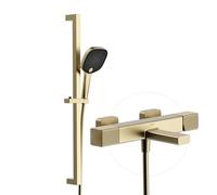 Mitigeur de Lavabo Robinet de Baignoire Mural En Or Brossé avec Douchette Mitigeur Monocommande à 3 Jets