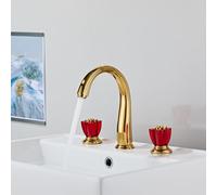 Mitigeur de Lavabo Robinet de Lavabo 3 Trous Robinet de Salle de Bain Doré à Double Poignée Style Vintage Eau Chaude/Froide - B